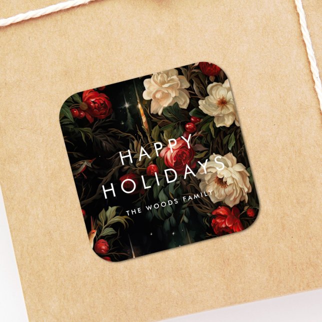 Dark Vintage Background Minimalist Happy Holidays Square Sticker (Creator Uploaded)