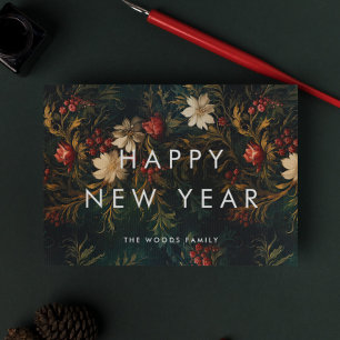 Dark Vintage Background Minimalist Happy New Year Holiday Card
