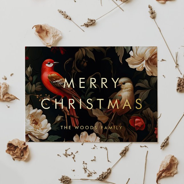 Dark Vintage Background Minimalist Merry Christmas Foil Holiday Card (Creator Uploaded)