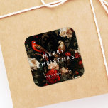 Dark Vintage Background Minimalist Merry Christmas Square Sticker<br><div class="desc">Dark Merry Christmas sticker: an original and striking design,  with a bold minimalist font mixed with a vintage elegant background.</div>