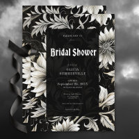 Dark Vintage Black & White Damask Bridal Shower