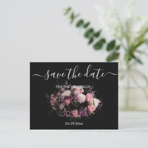 Dark vintage burgundy  Floral   Save the Date    Announcement Postcard