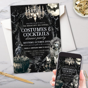 Dark Vintage Costumes and Cocktails Halloween Invitation