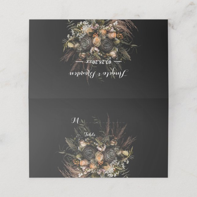 Dark vintage Floral Place Card (Outside Unfolded)