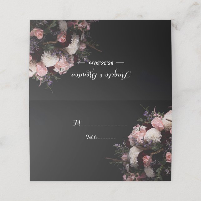 Dark vintage Floral Place Card (Outside Unfolded)