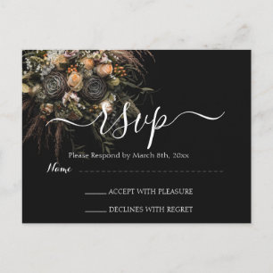 Dark vintage Floral RSVP Postcard