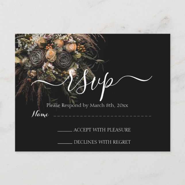 Dark vintage Floral RSVP Postcard (Front)
