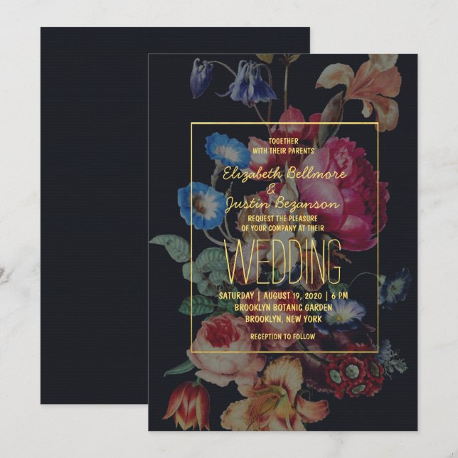 Dark Vintage Floral Wedding Invitation (Front/Back)