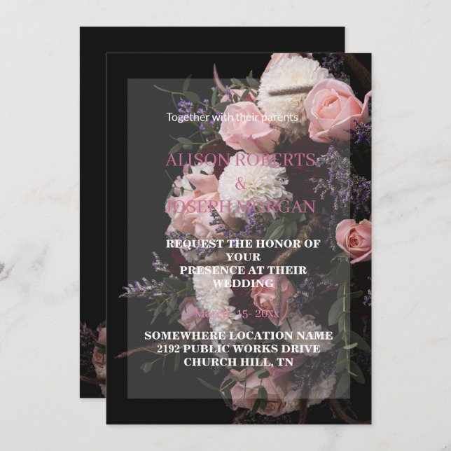 Dark Vintage Floral Wedding Invitation (Front/Back)