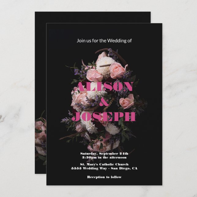Dark Vintage Floral Wedding Invitation (Front/Back)