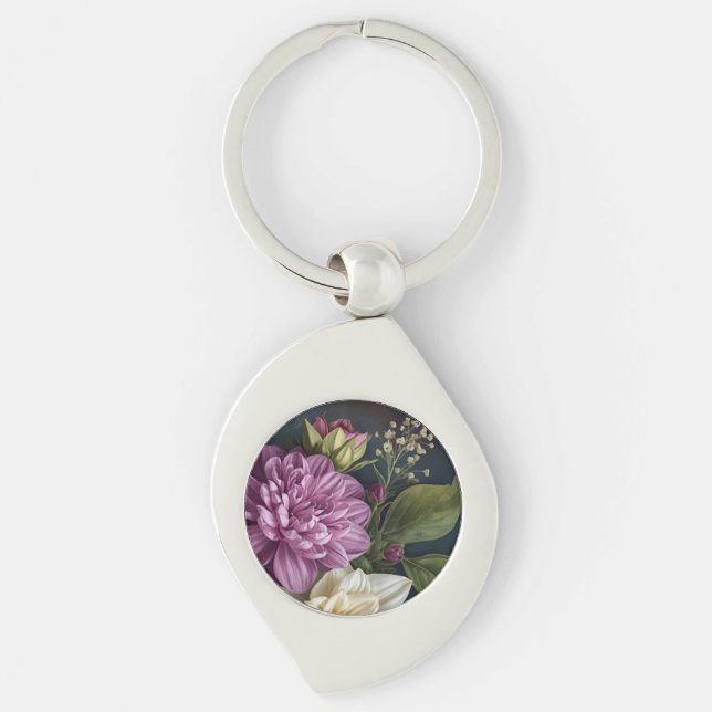 Dark Vintage Flowers Keychain (Front)