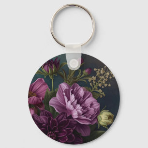Dark Vintage Flowers Keychain
