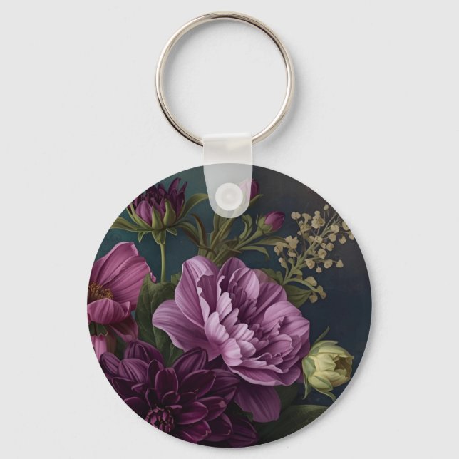 Dark Vintage Flowers Keychain (Front)