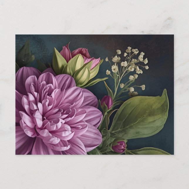 Dark Vintage Flowers Postcard (Front)