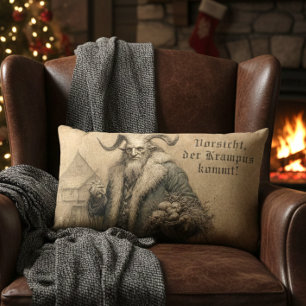 Dark Vintage German Krampus Christmas Lumbar Pillow