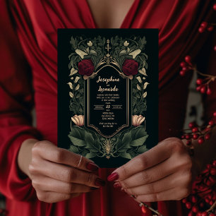 Dark Vintage Gothic Floral Wedding Invitation
