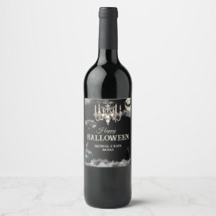 Dark Vintage Gothic Skull Annual Halloween Party Wine Label
