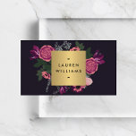Dark Vintage Modern Floral Motif Luxe Designer II Business Card<br><div class="desc">Your name or business name is elegantly framed in a faux gold box with a vintage floral motif in a modern styling. Set on a deep,  purple-black background for a rich,  luxe aesthetic. © 1201AM CREATIVE</div>