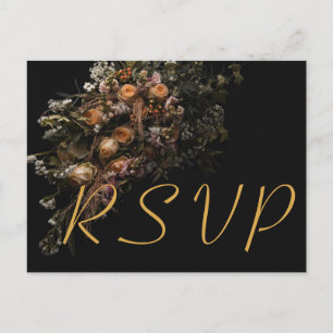 Dark vintage orange Floral RSVP Invitation Postcard