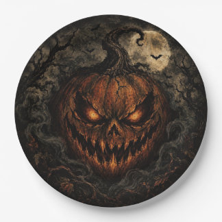 Dark Vintage Pumpkin Halloween Paper Plates