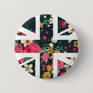 Dark Vintage Rose Union Jack British(UK) Flag 2 Inch Round Button