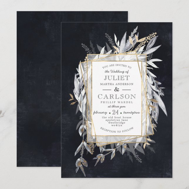 Dark Vintage Wreath with rustic Foliage Invitation (Front/Back)