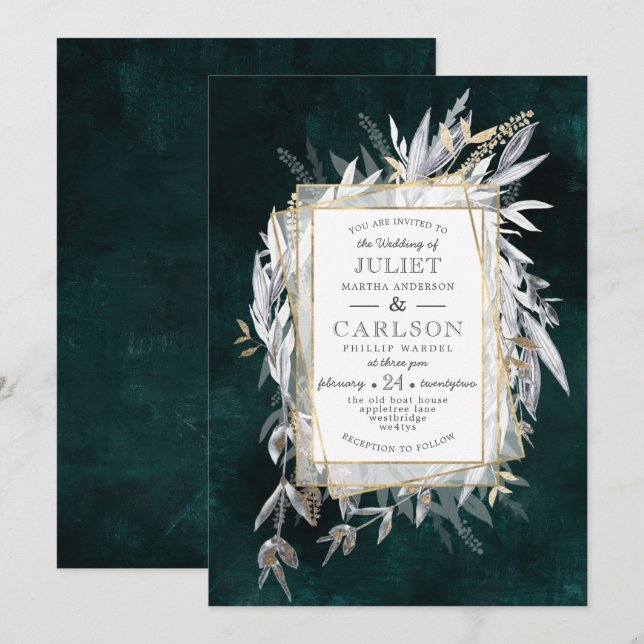 Dark Vintage Wreath with rustic Foliage Invitation (Front/Back)
