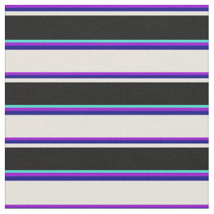 Dark Violet, Blue, Beige, Black & Turquoise Lines Fabric