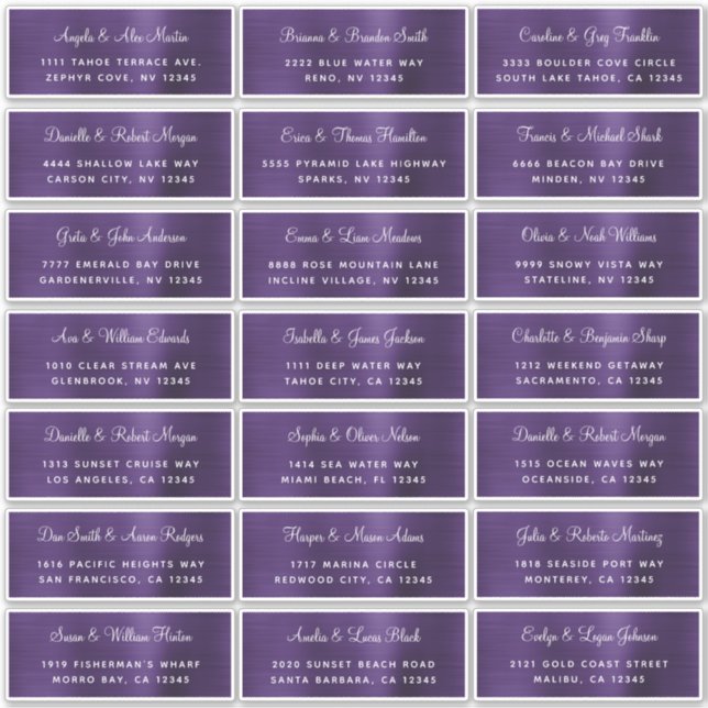 Dark Violet Individual Wedding Address Labels (Front)
