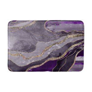 Dark Violet Marble Agate Gold Glitter Glam #1  Bath Mat