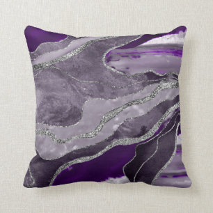 Dark Violet Marble Agate Silver Glitter Glam #1  Throw Pillow