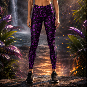 Dark Violet Metallic Leopard Print Leggings
