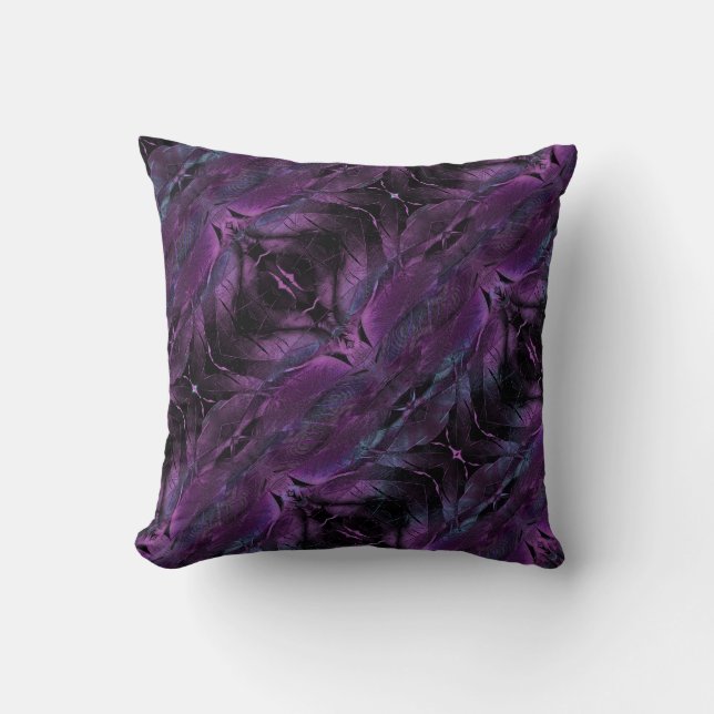 Dark Violet Purple Abstract Feather Texture Throw Pillow (Front)