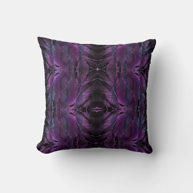 Dark Violet Purple Abstract Feather Textured Throw Pillow (Front)