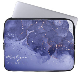 Dark Violet Watercolor Ink Glitter Customizable Laptop Sleeve