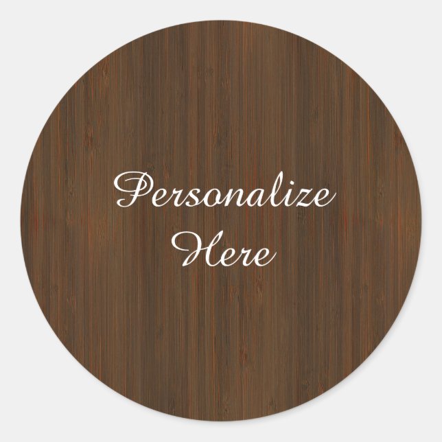 Dark Walnut Brown Bamboo Wood Grain Look Classic Round Sticker (Front)