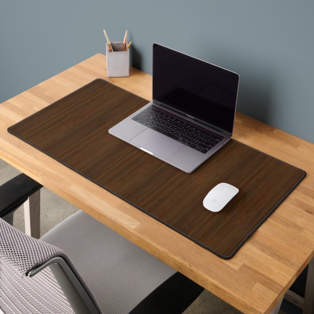Dark Walnut Brown Bamboo Wood Grain Look Desk Mat (Office 2)