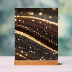 Dark Walnut Wood Grain with Sparkling Gold Rivers  Acrylic Sign