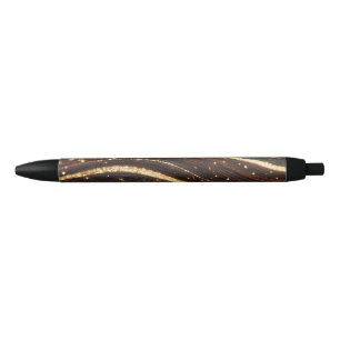 Dark Walnut Wood Grain with Sparkling Gold Rivers Black Ink Pen