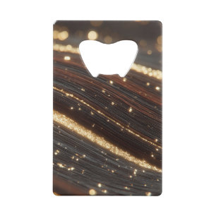 Dark Walnut Wood Grain with Sparkling Gold Rivers  Credit Card Bottle Opener