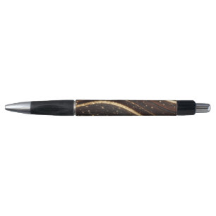 Dark Walnut Wood Grain with Sparkling Gold Rivers Pen