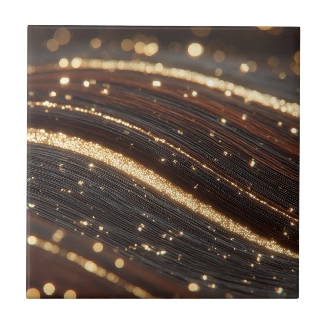 Dark Walnut Wood Grain with Sparkling Gold Rivers  Tile (Front)