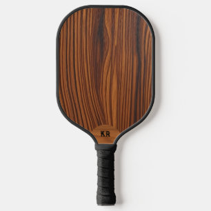 Dark Walnut Wood Texture Custom Monogram Pickleball Paddle
