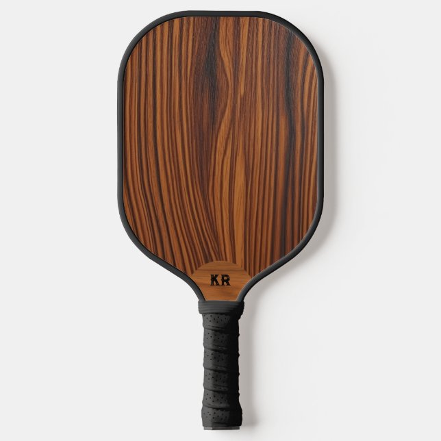 Dark Walnut Wood Texture Custom Monogram Pickleball Paddle (Front)