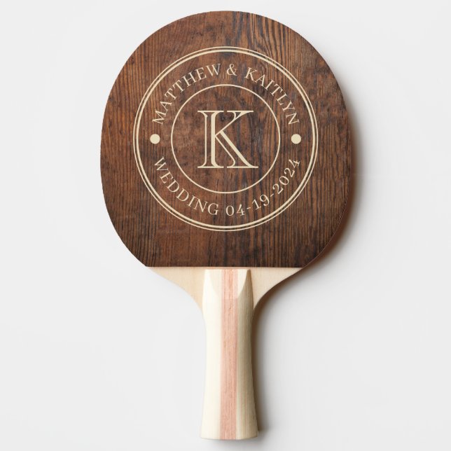 Dark Walnut Wood  Wedding Monogram Ping Pong Paddle (Back)