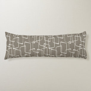 Dark Warm Grey Retro Lino Print Geometric Pattern Body Pillow