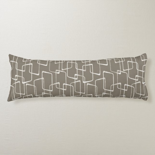 Dark Warm Grey Retro Lino Print Geometric Pattern Body Pillow (Front)