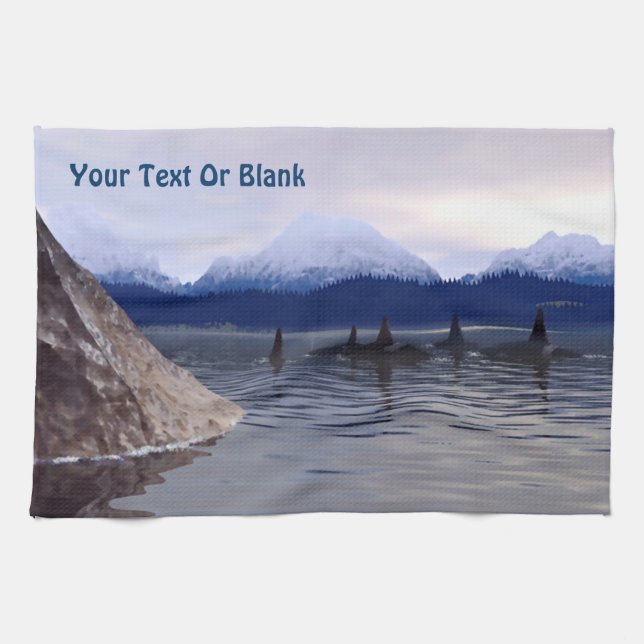Dark Water Orca Kitchen Towel (Horizontal)