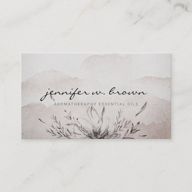 Dark Watercolor botanical Essential Oils Leafy Business Card (Front)