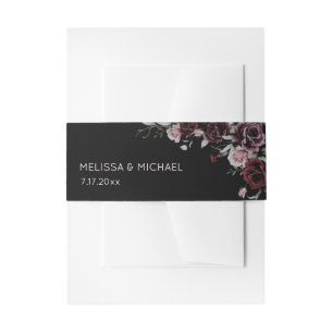 Dark Watercolor Roses Wedding Invitation Belly Band
